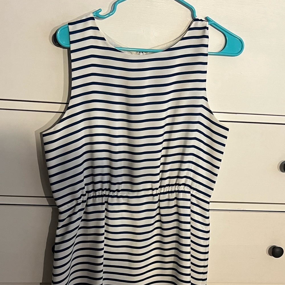 J Crew, size 10, navy blue and white striped.